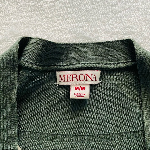 Merona Womens Button Up V Neck Cardigan Sweater in Green Size M Medium - Picture 4 of 9